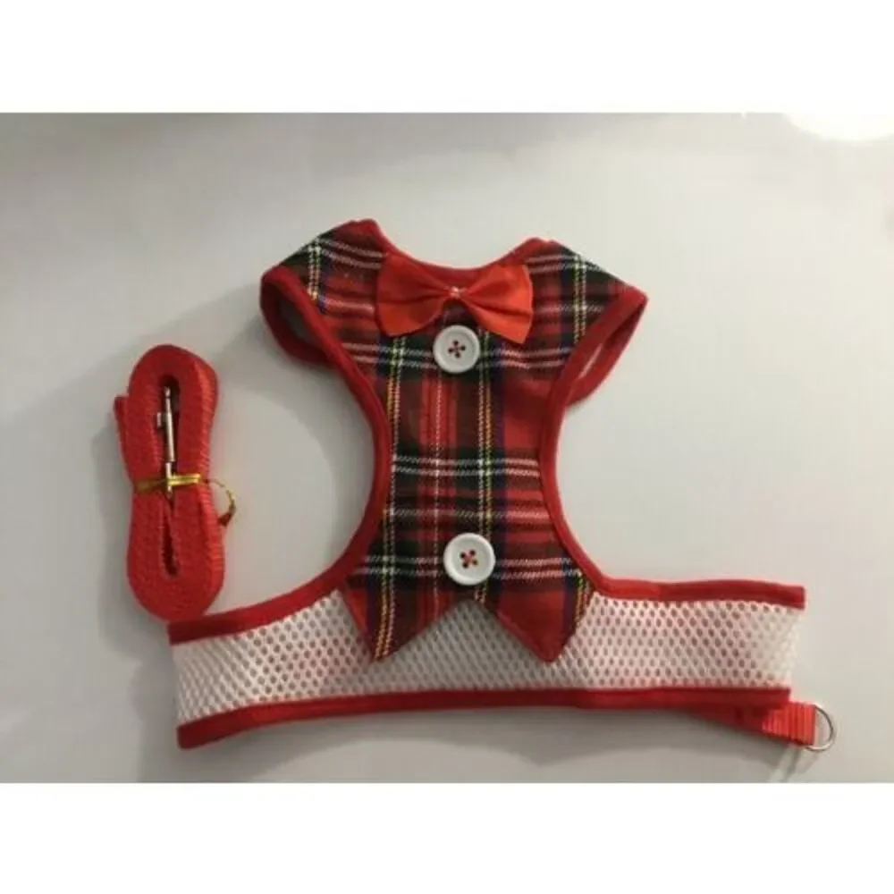 Small Dog Cat vest Breathable Mesh‎ Harness Collar soft chest strap L Leash set